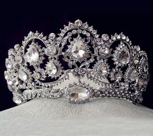ヨーロッパのヴィンテージティアラスシルバーブライダルジュエリーQuinceanera Rhinestone Crystal Crowns Pageant Wedding Hair Accessories for Brides8130202