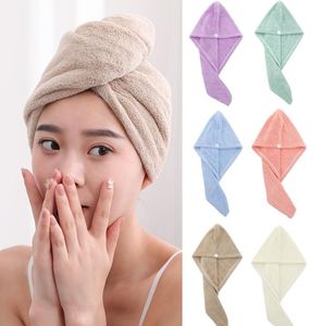 Mikrofaserkoralle Fleece verdicktes Haar Trocknen Handtuch Hut Turban Super absorbiert erstaunlich magische magische Kurzdrücke Haartusche Kappe Bad bis 7614393