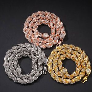 Mens 9mm Iced Out Rope Chain Crystal Rhinestone Gold Silver Rose Gold Chain Necklace 18inch-24 Inton Hiphop Jewelry 297C