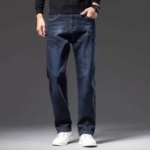 Men's Jeans Autumn Mens Dark Blue Straight-leg Brand Jeans Classic Style Business Casual Cotton Stretch Denim Pants Male Plus Size 40 42 44 Y240507