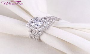 Wuziwen 2 Pcs 925 Sterling Silver Wedding Engagement Ring Bridal Set Classic Jewelry For Women 14Ct Princess Cut Zircon BR0715 Y15806862