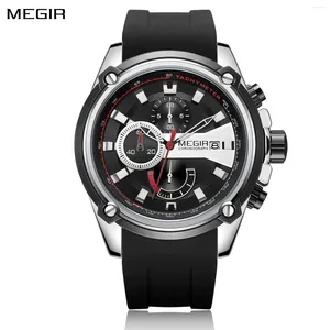 Wristwatches MEGIR Fashion Mens Sport Watch Luxury Silicone Strap Quartz Wristwatch Chronograph Casual Calendar Waterproof Clock Montre