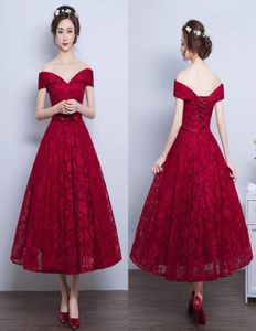 Tanie sukienki na bal maturalne dard czerwona burgundowa koronka liniowa wieczorna imprezy z ramion krótko wykonane na zamówienie sukienka balowa 3625783