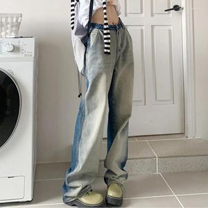 Kvinnors jeans vintage baggy denim byxor kvinnor smal höst bred ben avslappnad hög midja byxor koreanska mode kvinnliga streetwear