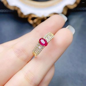 Cluster Rings FS S925 Sterling Silver Inlay 4 6mm Natural Ruby Ring with Certificate Fashion Fine Charm Weddings smycken för kvinnor Meibapj