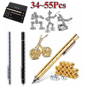 Toys 34/55pcs/set Magnetic Polar Pen Metal Magnet Modular Think Ink Toy Stress Fidgets Antistress Focus Hands Touch Pen Erasable Gift