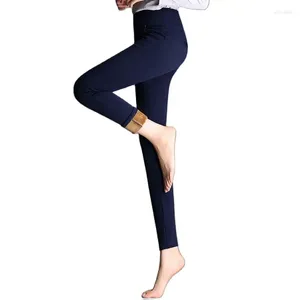 Calça feminina mulher Autumn Velvet Solid Alta cintura elástica espessa lápis fêmea de inverno corporar calças quentes