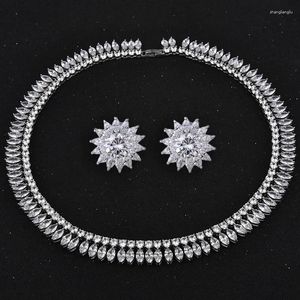 Necklace Earrings Set High Quality Fashion Water Droplets Composed Of Flowers Jewelry Cubic Zirconia Women Chocker And Stud Sets