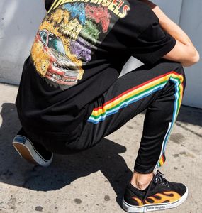 Casual pants designer men039s rainbow striped pants zipper cotton sweatpants fashion trend Joker pants new whole5812883