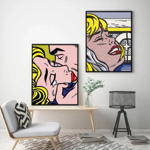 Mädchen Gesicht Cartoon Pop Art Roy Artwork Poster lustige Leinwand Kunstmalerei abstrakte Wandkunst Bilder für Flur im Wohnzimmer Flur Wall Home Decor