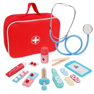 Wooden pretend to play with doctor education toys simulation chest set childrens role-playing pretend toys 240424