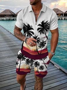 Traccetti da uomo Summer Hawaii 3D Stampa Polo Shorts Shorts Set Mens Oversize Short Shor Shor Shirt Set set abiti da pista da bracio da uomo T240507