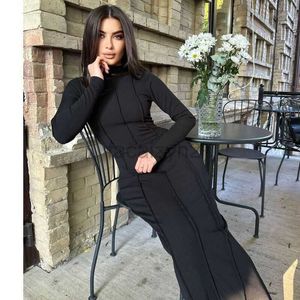 Casual Dresses Designer Dress Autumn New Half High Collar Pit Striped Long sleeved Skirt Slimming Waist Dress for Women Plus size Dresses