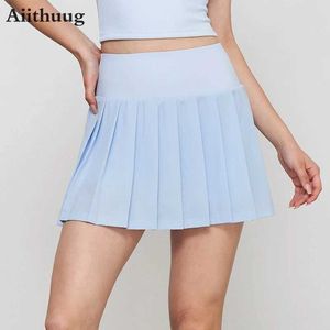 Skirts Aiithuug Organ Pleated Skirt Fake Two Pieces Inside Pockets Tennis Skirt Soft Elastic Shorts Athletic Tennis Skorts Y240508