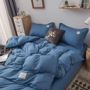 Set di biancheria da letto giapponese semplice cotone lavato a quattro pezzi a quattro pezzi foglio di letto blu copertura doppia set di tre pezzi