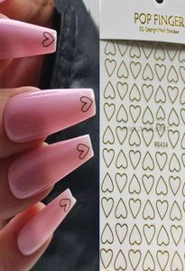 Klistermärken dekaler nagelkonst 3d hjärtan guld manikyr naglar design lim klistermärke wraps tip dekoration8677266