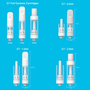 C7 Full Seramik Arabalar Ampul Pyrex Yağ Cam Kartuş 0.5ml 1.0ml 2.0ml Vape Yağ Atomizer 10.5mm Çapı 510 Piller Uyumlu