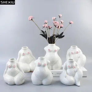 Vasos Estilo europeu Arte corporal Nude feminino vaso de cerâmica Break Bust Retrato Floral Arranjo Flores secas Decoração em casa