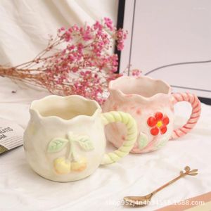 Mugs Hand Painted Embossed Pink Flower Mug With High Face Value I Cute Ns Girl Design Ceramic Water Cup