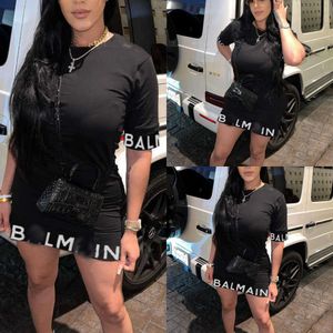 Plus size Women Dress Letter Tryckt Kort ärm Slim Fit Wrap Hip Dresses For Women Casual Ladies kjol