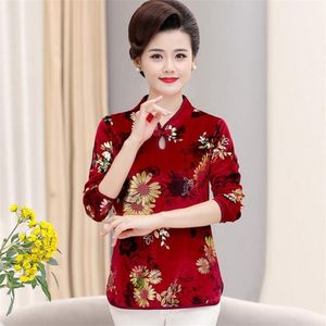 Kvinnors blusar skjortor plus size Mother Shirt Cheongsam 2022 Spring Blouse Middle Age Women Gilding Long Sleeve Tops 274o