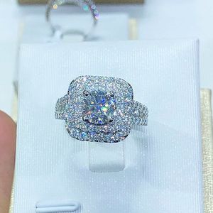 Fashion Simple Luxury Square Ring Gioielli scintillanti 925 Sterling Sterling Full Topaz White Topaz Cz Zircon Diamond Women Engano Finger Anello 289Y