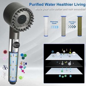 Bathroom Shower Heads 3 Way To Shower Head Filter High Pressure Strong Current Water Saving Showerhead One Hand Control Stop Bathroom Accessories