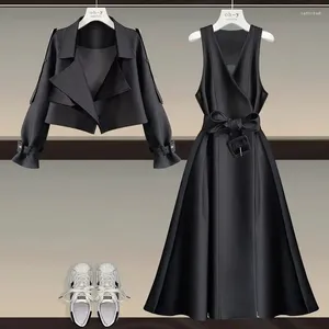 Work Dresses Oversized Women's Autumn Set 2024 Korean Version Style Fashion Dress Suit Coat Two Piece Trend