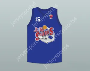 Custom nay mass jovens/crianças yao ming 15 shanghai tubarões azuis camisa de basquete com cba patch top top Stitched s-6xl