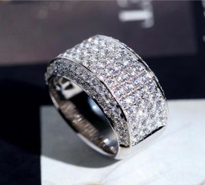 Sparkling Luxury Jewelry Infinite gem 925 Sterling Silver Pave White Topaz CZ Diamond 18K White Gold Plated Wedding Band Ring For 1187974