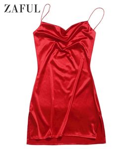 Женщины сексуальное мини -платье боковое разрезом Satin A Line Spaghetti Strap Cami без рукавов Es Night Club Summer Vestido 2107297260796