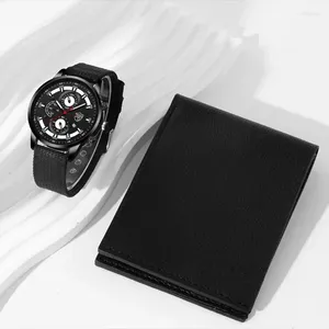 Armbanduhren 2pcs Fashion Men Quarz Wallet Uhr Set für Business Luxury Casual Round Zeiger Kalender