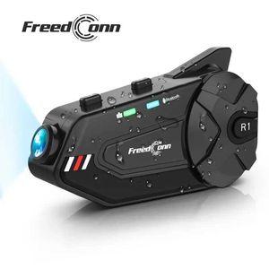 Cep Telefonu Kulaklıklar FreedConn R1 Plus Motosiklet Walkie Talkie Kask Sürüş Kaydedici Bluetooth El Taşınağı İletişimci Video Kayıt 1080p Walkie J240508
