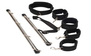 Bondage Leather Handcuffs Barra espalhadora com tubo de aço BDSM Sexo Conjunto de penas de mão Restrições de fetiche escravo Aldult SM Toys 11235517483