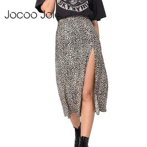 Saias Jocoo Jolee feminino Sexy Cantura alta dividida Midi Skiing O escritório de esqui de leopardo elegante estampa de praia longa feminino Bodyl2405