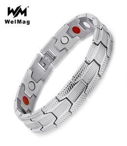 WelMag Fashion Bracelet Men Magnetic Bio Energy Stainless Steel Wide Silver Cuff Bracelets Homme Healing Jewelry Christmas Gifts9072983
