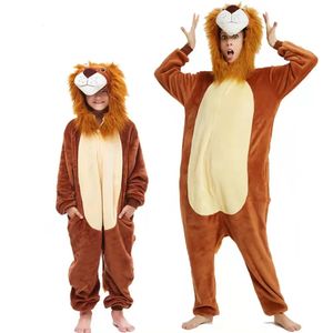 Kigurumi Lion Onesies Halloween Costumes for Adult Kids Flannel Warm Jumpsuit Women Unicorn Pajamas Animal Pyjamas Baby Overalls 240507