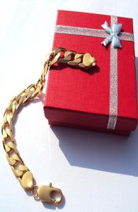 Stamep 24K Solid GF Gold Premium Quality Cuban Curb Link Chain Men039sブレスレット12mm4658157