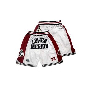 Shorts maschile uomini bianchi merion merion high School pantaloni da basket ricamato Bryant con tasche T240507