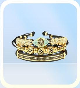 Paar Armreifarmbänder Männer und Frauen 3pcsset Crown Bracelet Eye Makrame Brabänder Edelstahl Perlen Hamsa Handschmuck für G9171096