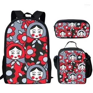 Zaino Trendy creativo divertente bambole russe stampato 3d 3pcs/set di borse da scuola per alunni Laptop Daypack Punch Bag Case