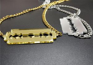 2020 New Blingbling Blade Razor Pendant Necklace for Women Men Mirror Gold Silver Color Acrylic Hip hop Rock Jewelry9460862