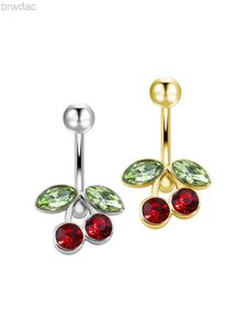 Navel Rings Surgical Steel Red Cherry Rhinestones Navel Belly Button Ring Barbell Ring Fruit Nails Charming Piercing Body Piercing Jewelry d240509