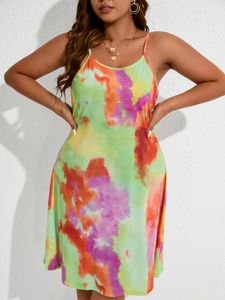 Plus Size Summer Women Sleeveless Sling Tie Dye Dress 240422