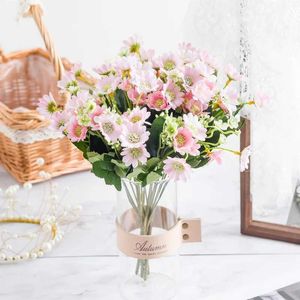 Dekorativa blommor kransar 6 gafflar 15 huvuden daisy bouquet konstgjorda blommor bröllop fest dekoration krukväxter diy foto rekvisita falsk blomma heminredning