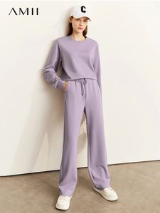 AMII Minimalist Autunno femminile Abito a maniche lunghe Felpa di pantaloni a gamba a gamba ad largo moda casual separatamente 12240924 240423