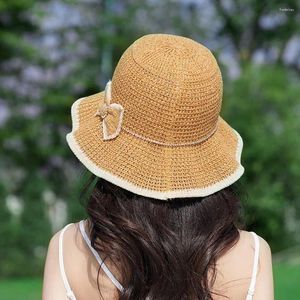 Cappelli larghi Brim Visor Hat Beach Travel Casual Travel Outdoor UV Solid Color Women Cap Bowknot Sun Fisherman Bucket