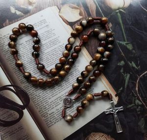 Pendanthalsband Crucifix Our Lady Jungfru Mary Medal Chaplet Vintage Amber Color Akryl Prayer Beads Rosary Necklace Baptism Juvelery4987587