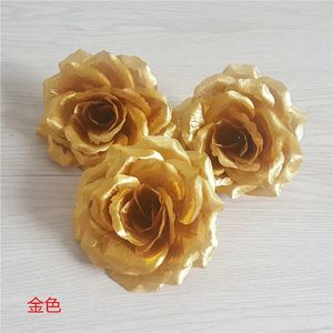Flores decorativas 10 cm de ouro Rosas artificiais Decoração de casamento Falsa Falsa Diy Wreath Wreath Day Day Flores Artificiales