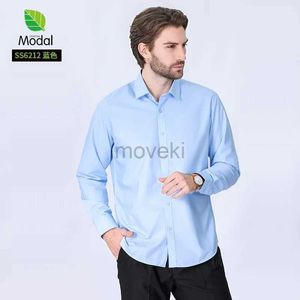 Herrklänningskjortor 5xl Modal Mens Long Sleeve Shirt Fashion Spring Summer Solid Colic Formal Business Casual Free Iron Solid Color High Quality D240427